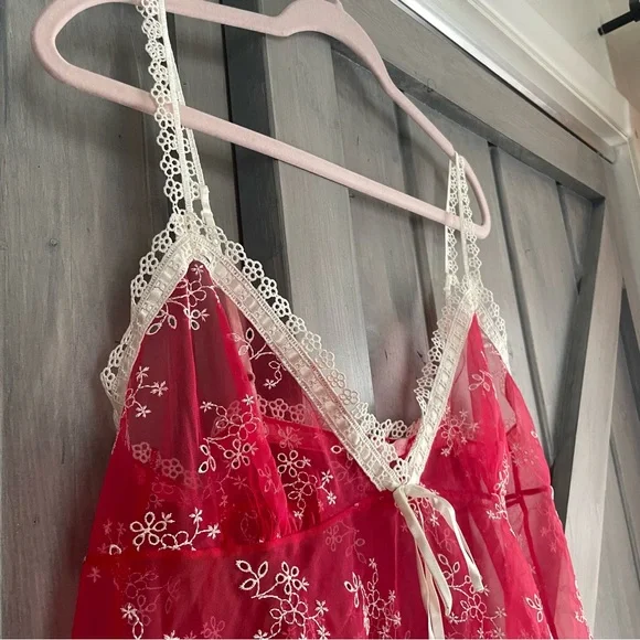 Victoria’s Secret Y2K Red‎ Sheer Embroidered Babydoll Tunic Cami L Valentines - Picture 6 of 10